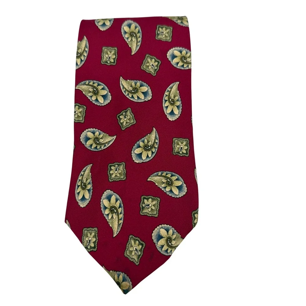 Vtg Oscar de la Renta Couture Collection Silk Tie Burgundy Paisley Medallion USA